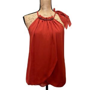 Goldray Rust Orange Beaded‎ Halter Top Asymmetrical Chiffon Blouse Size Small
